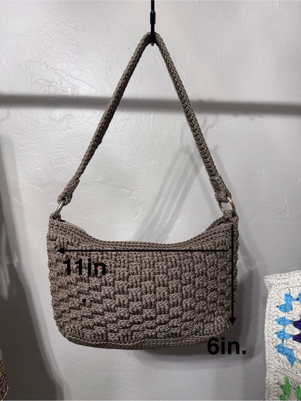 Lina Taupe Woven Crochet Shoulder Bag - Picture 6 of 7